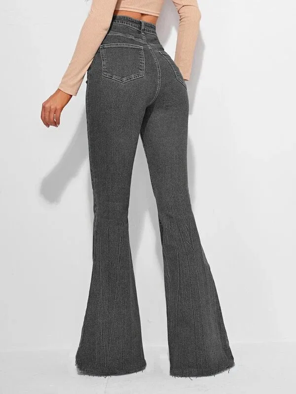 Neutral Grey Bootleg High Rise Jeans