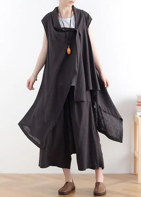 New casual ladies black vest with cotton wide-leg pants two-piece suit