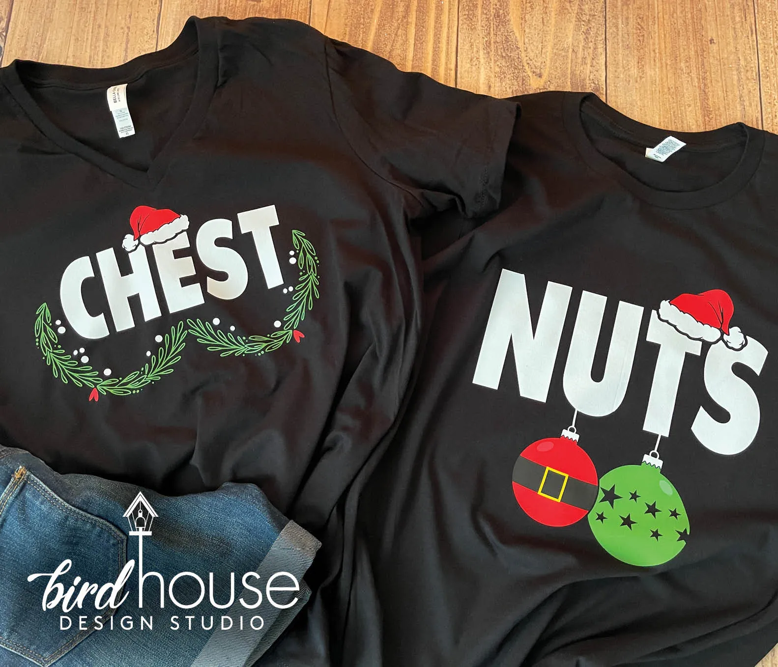 Nuts Shirt, Funny Couples Christmas Graphic Tees, Chest