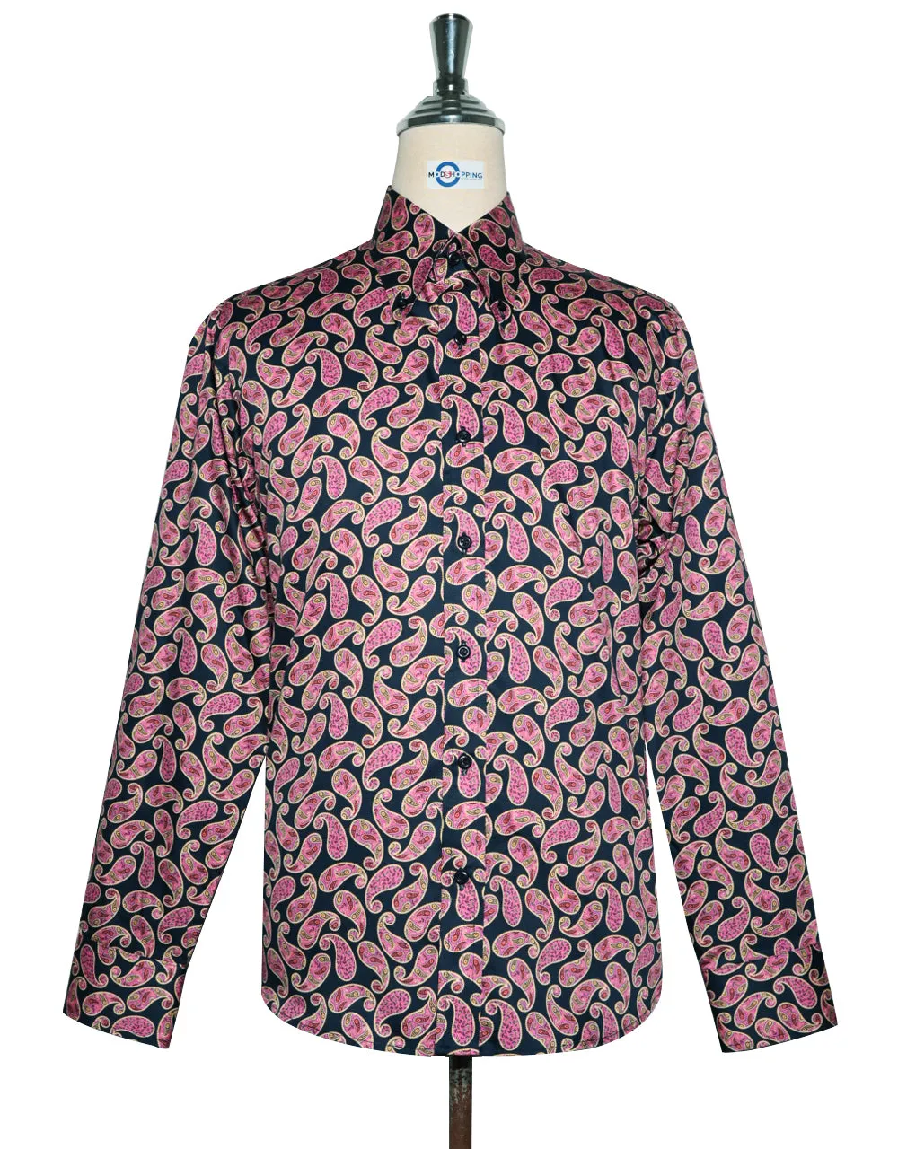 Paisley Shirt - Pink and Dark Navy Blue Paisley Shirt