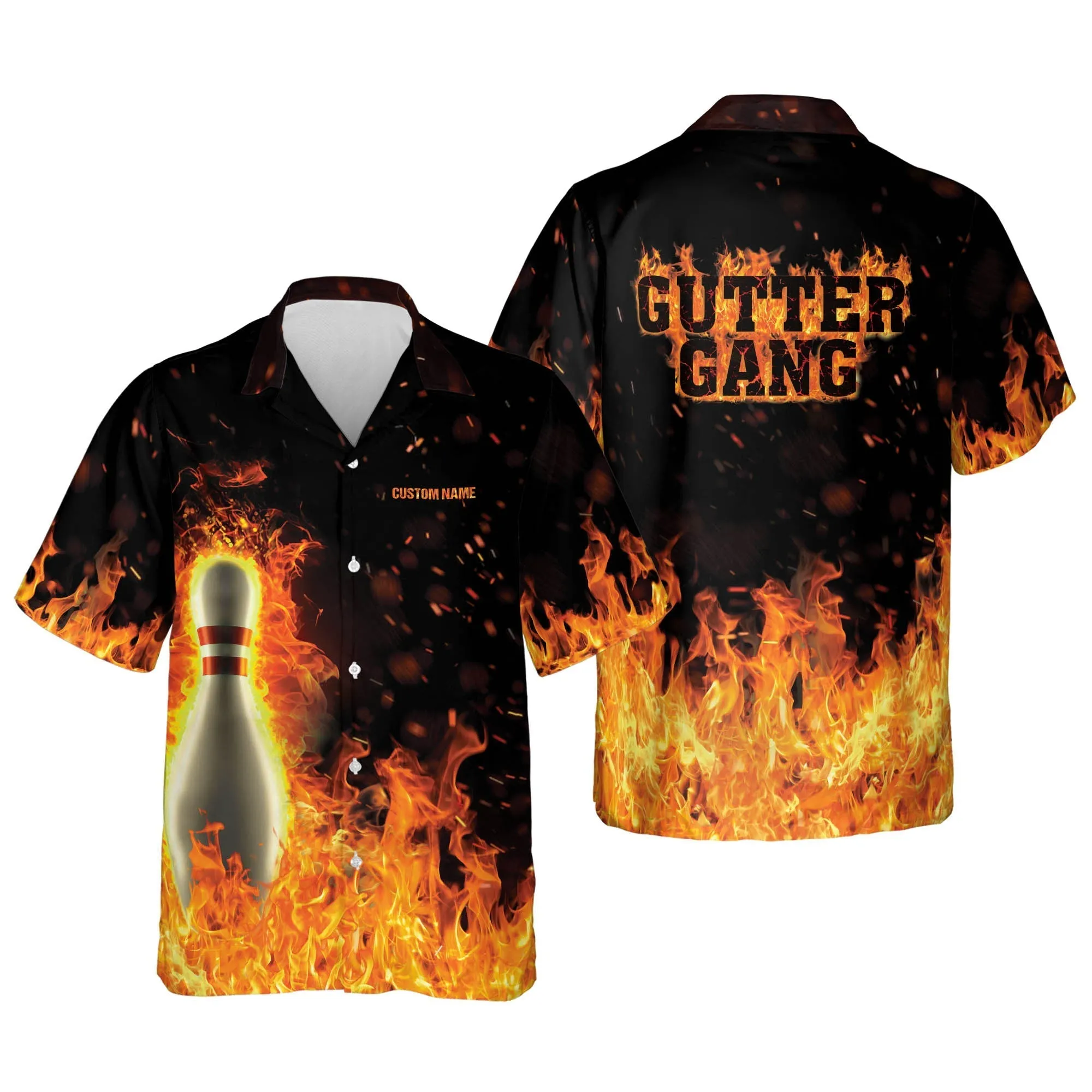 Personalized Flame Hawaiian Bowling Gutter gang Shirts for Men, Bowling Team Shirt, Bowling Gift