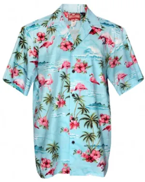 Pink Flamingo Mens Shirt in Blue