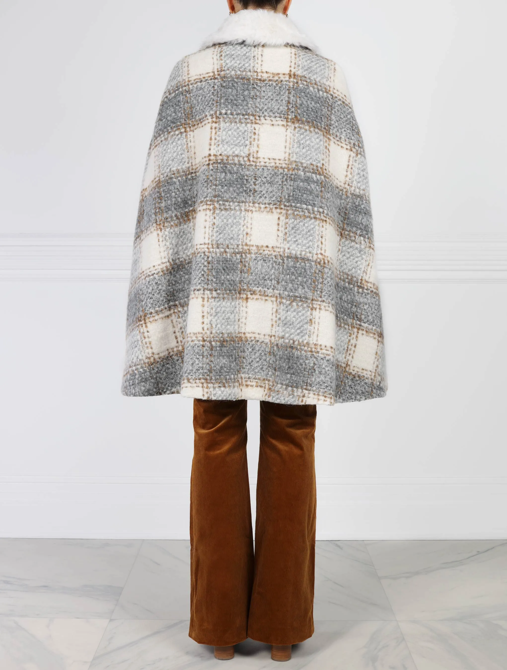 Plaid Belted Fur Lined Cape