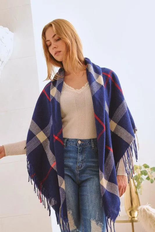 Plaid Square Fringe Shawl Scarf