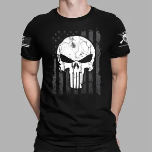 Punisher Black Crew Neck-T-shirt | Grunge Punisher T-shirt | Patriotic Flag Shirt | American flag Grunge Punisher T-shirt