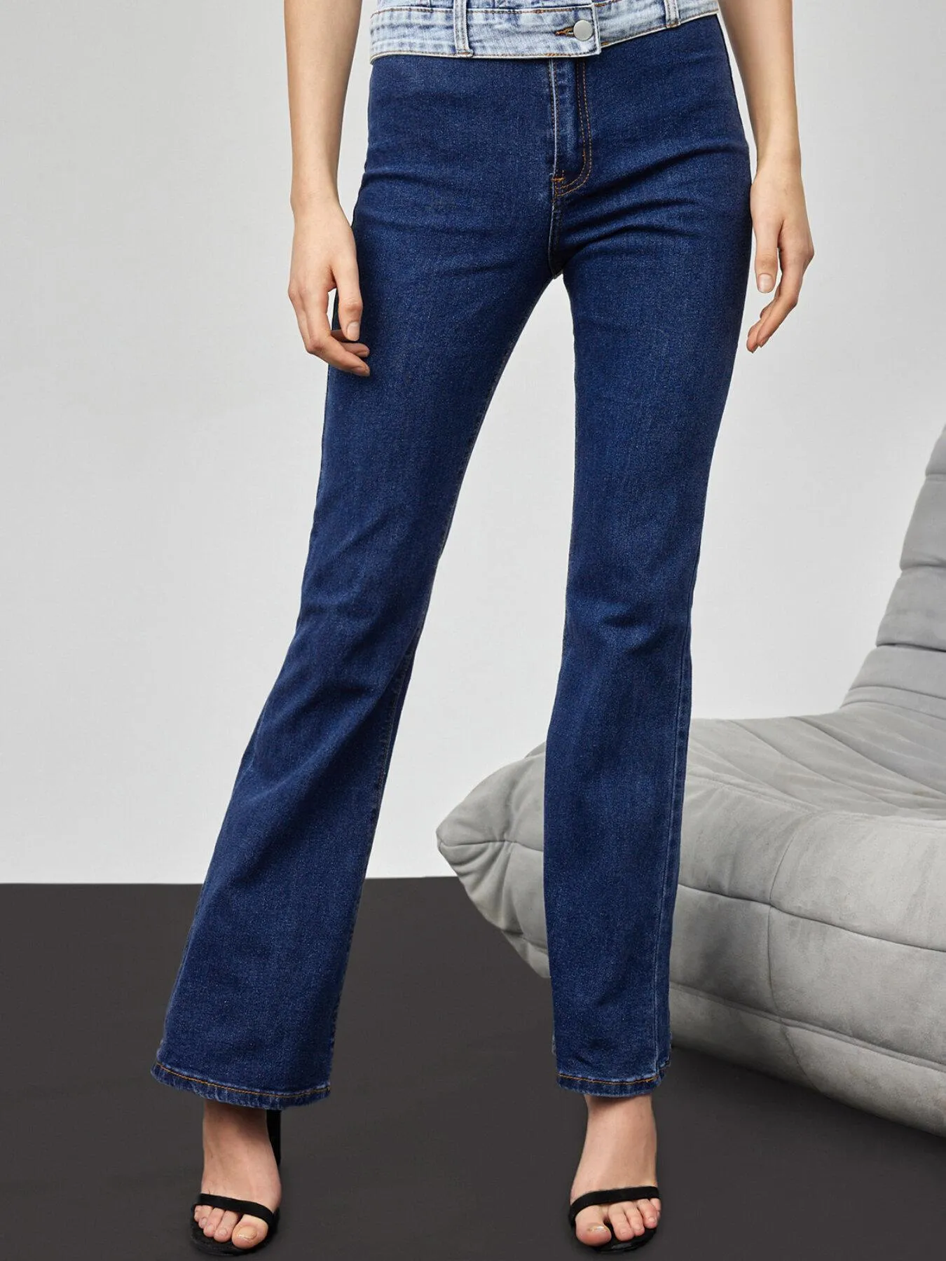 Raw Wash Button Straight Leg Jeans