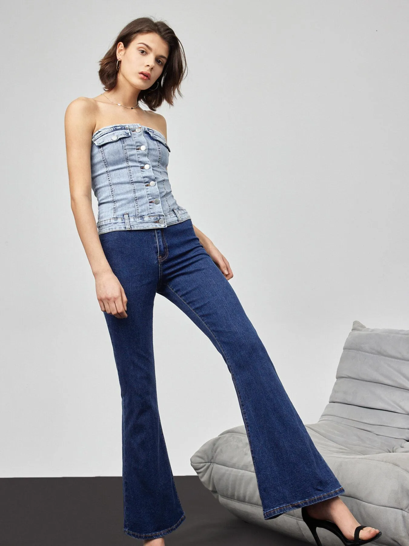 Raw Wash Button Straight Leg Jeans