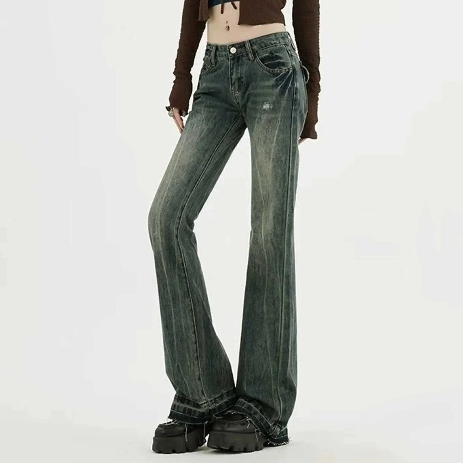 Retro High Waist Slim Fit Cargo Streetwear Jeans