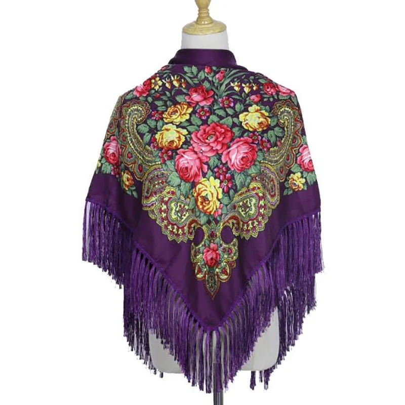 Retro Printed Scarf Winter Boho Shawl Autumn And Winter Warm Cotton Russian Women'S Shawl Ethnic Style Tassel Scarf Shawl 1pc