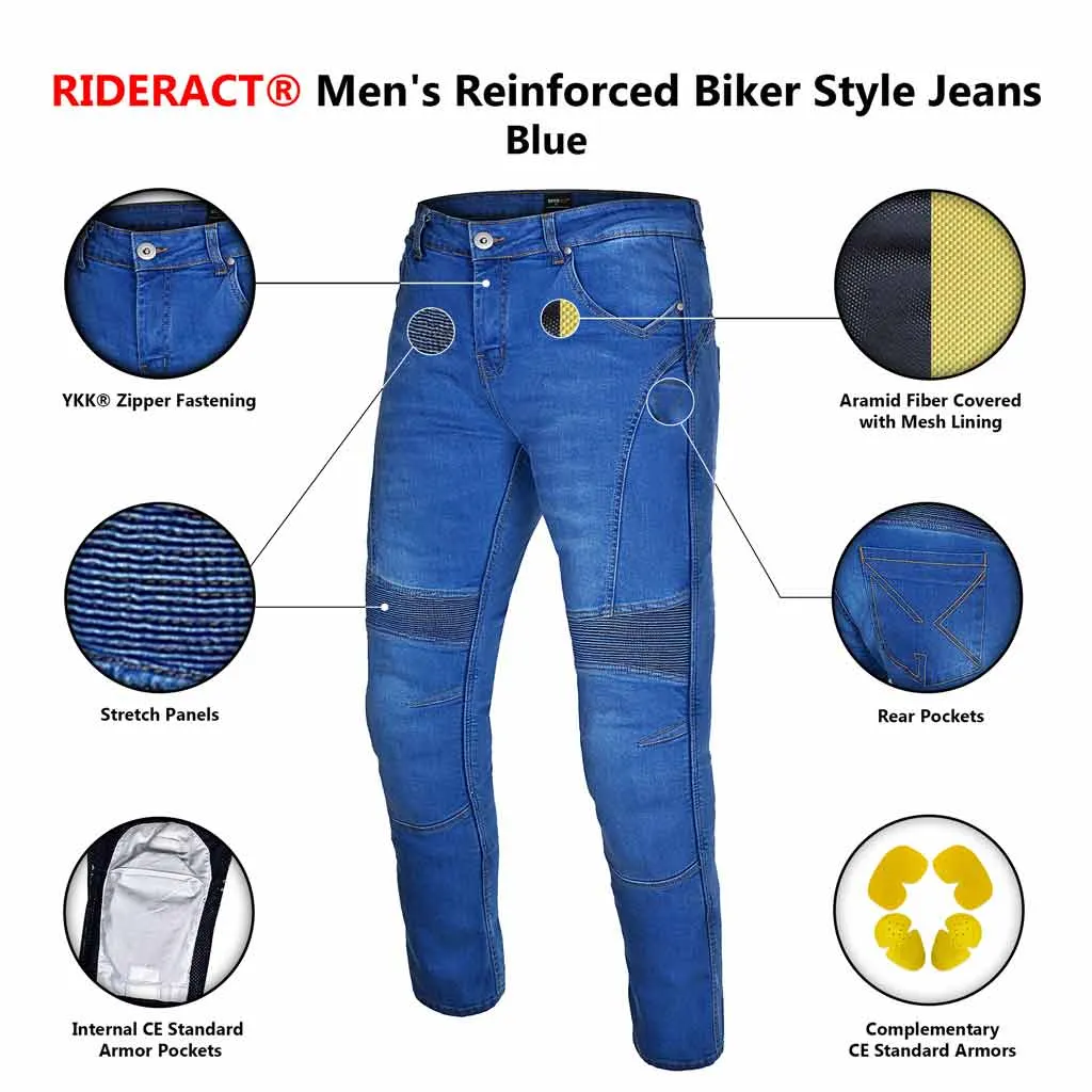 RIDERACT® Men's Biker Jeans Blue Reinforced with Aramid Fiber