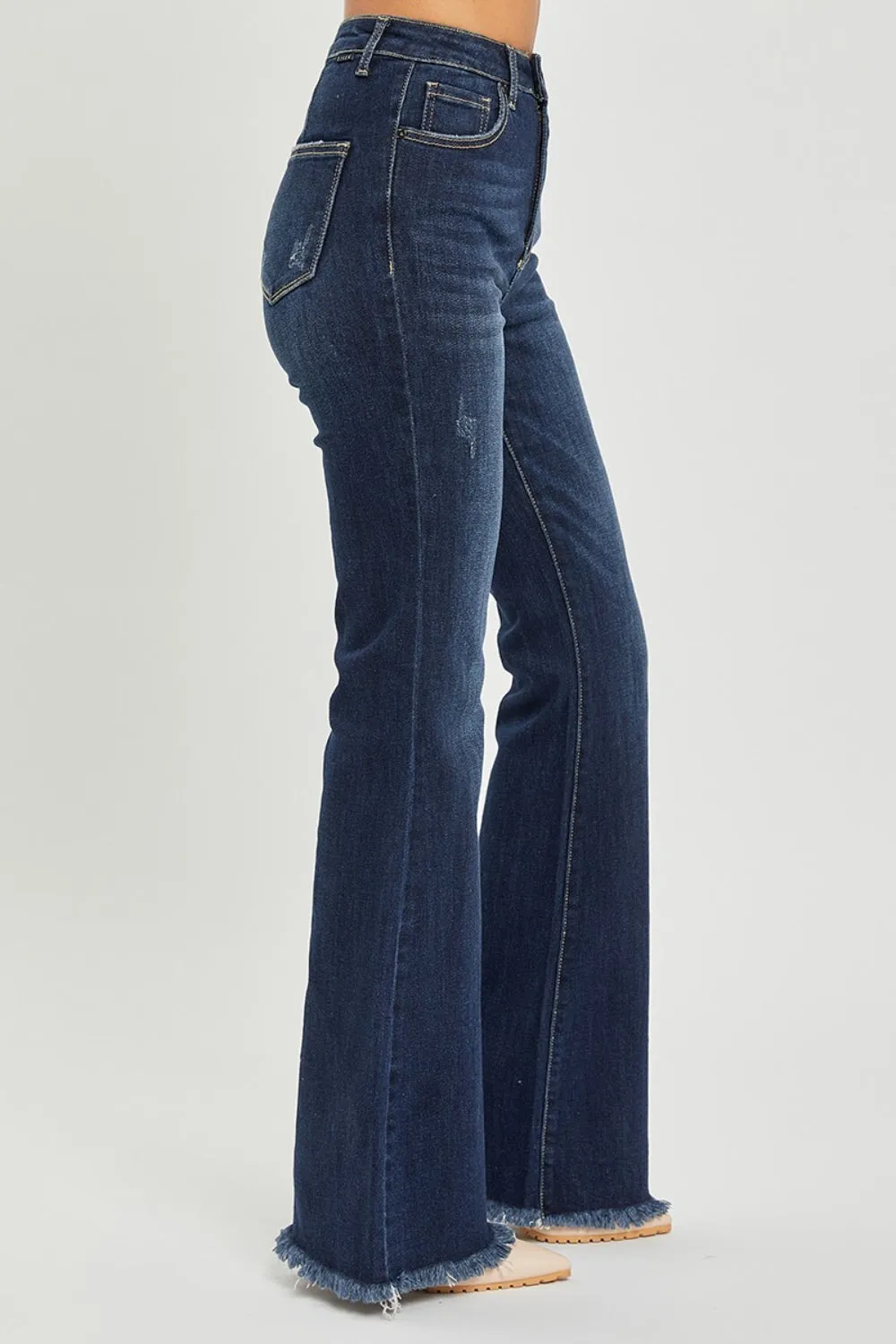 RISEN High Waist Raw Hem Flare Jeans