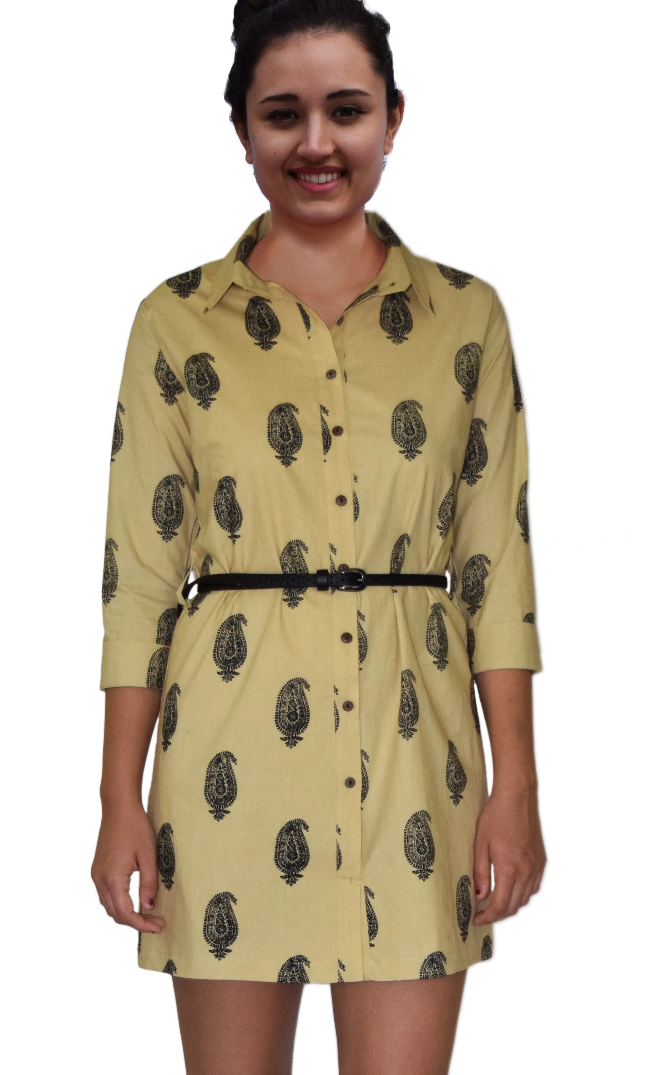 Riti Pure Cotton Hand Block Printed Shirt Dress Tunic Top