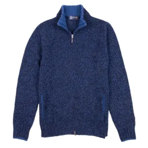 Royal Blue Melange Virgin Wool Full Zip Jumper