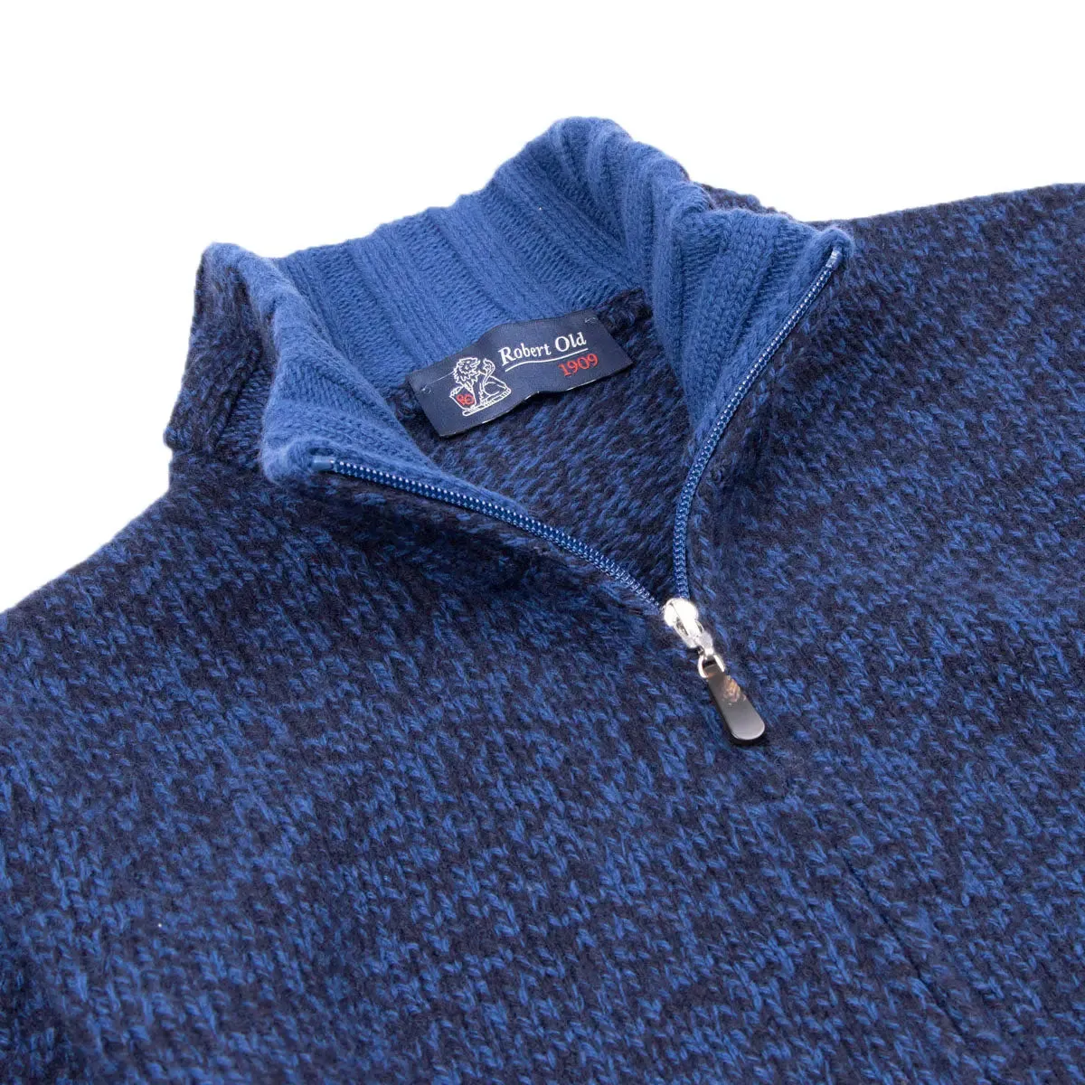 Royal Blue Melange Virgin Wool Full Zip Jumper