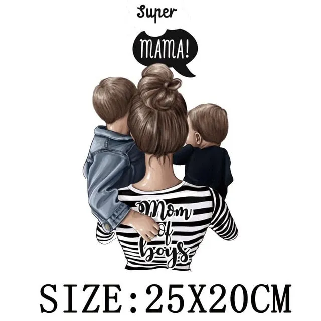 Russian Mom&Father Patches For Clothing DIY T-shirt Patches Iron On Heat Transfers Daughter&Son Thermal Sticker On Clothes