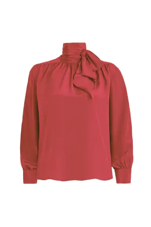 Silk Tie Neck Blouse - Coral