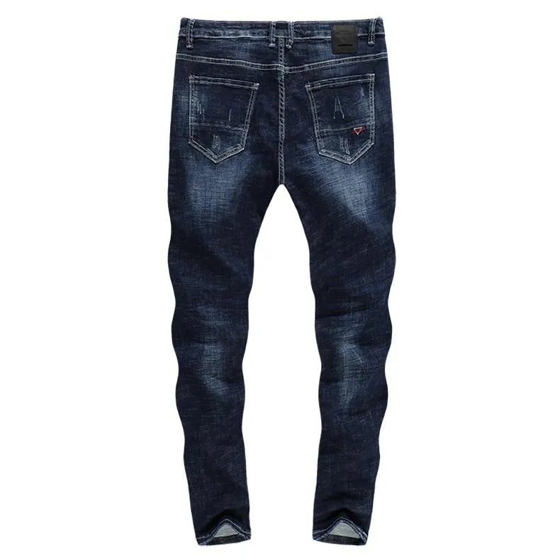 Skinny Ripped Tapered Jeans - Dark  Blue