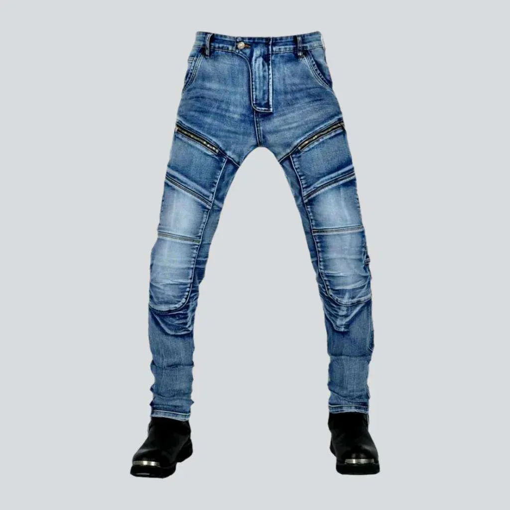 Slim stonewashed riding jeans
 for men