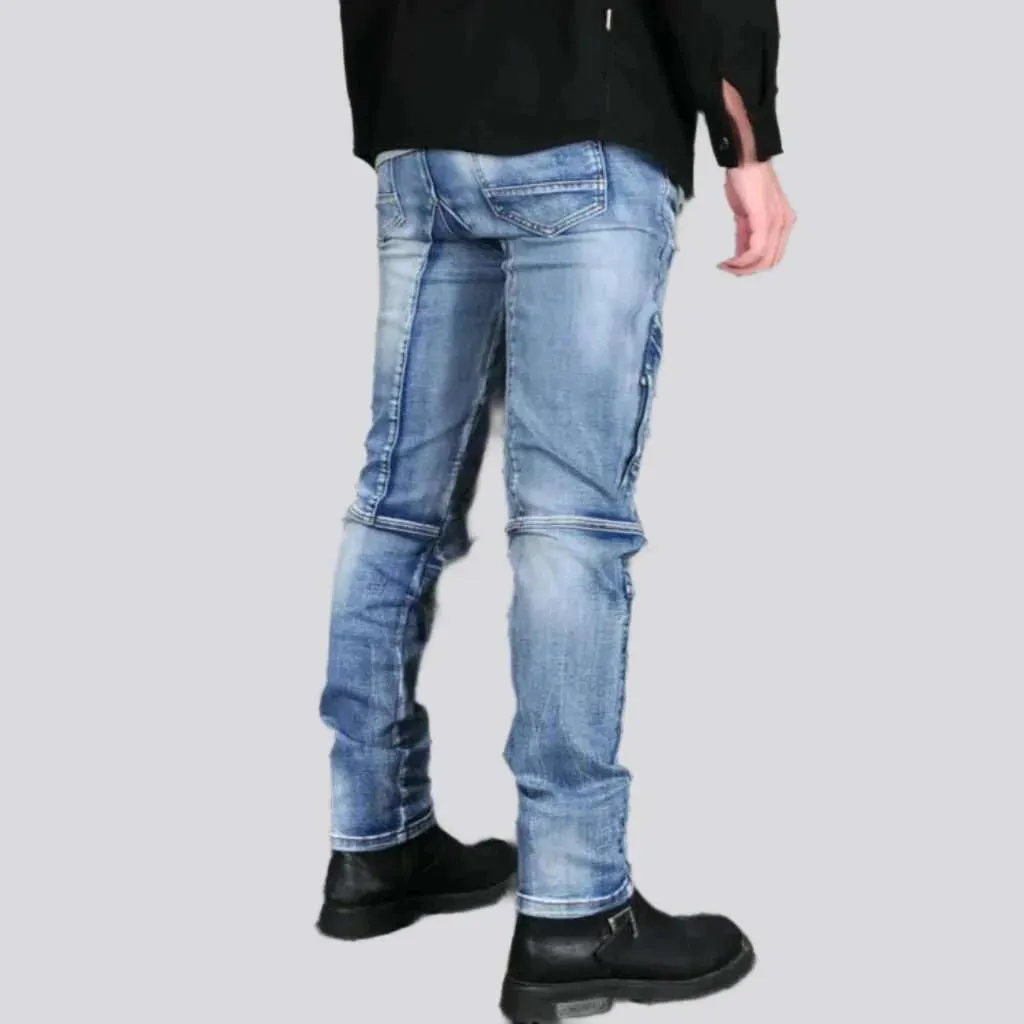 Slim stonewashed riding jeans
 for men