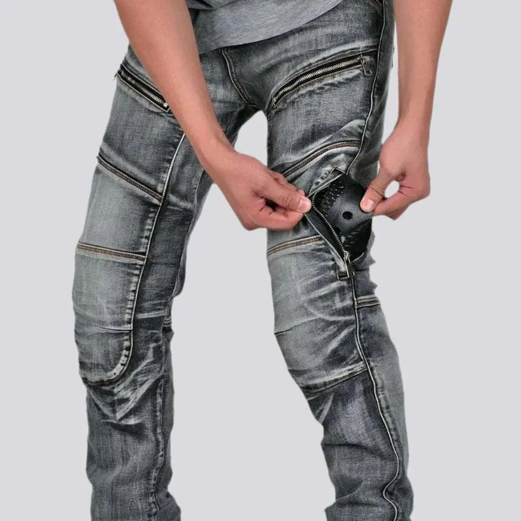 Slim stonewashed riding jeans
 for men