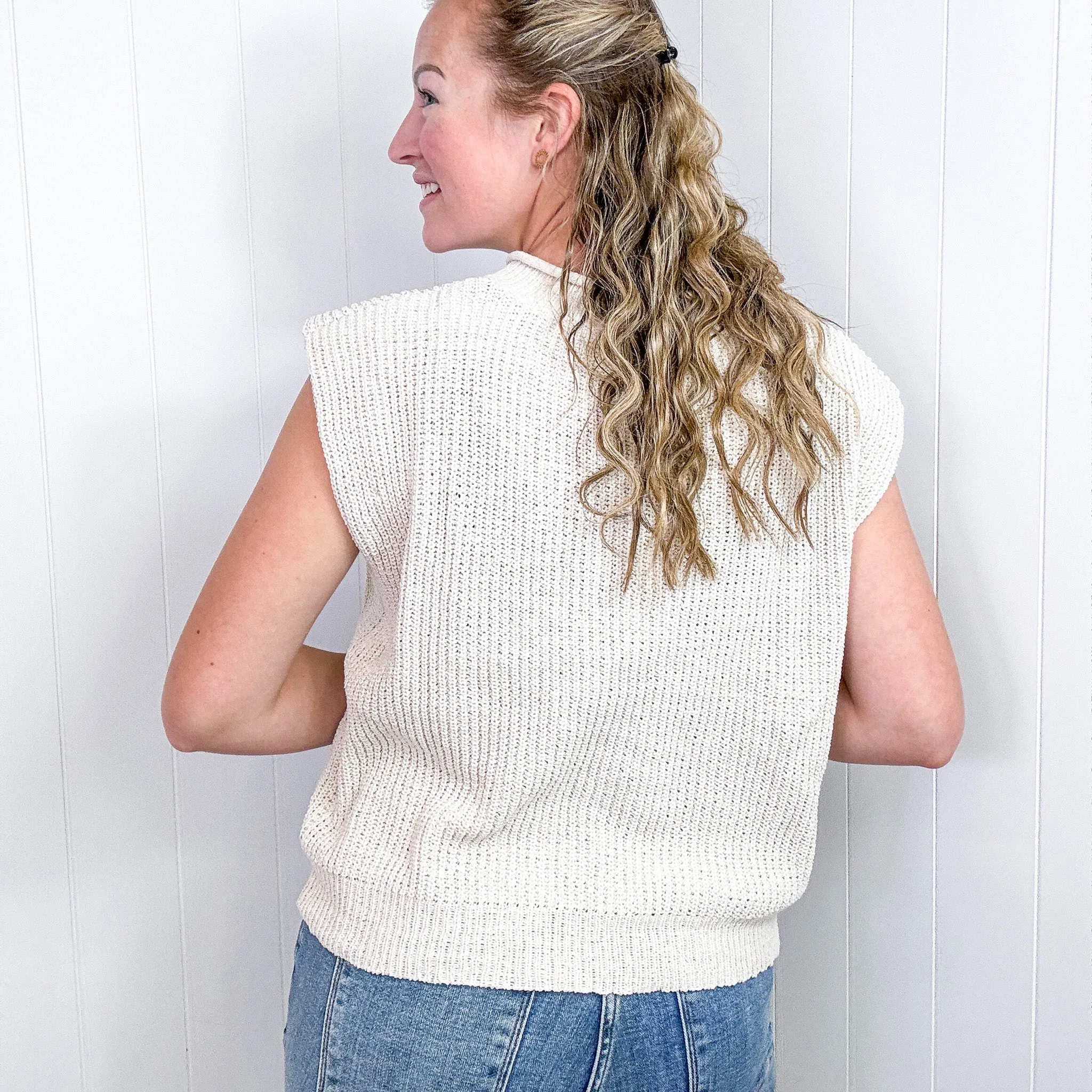 Soft Style Oversized Sweater Vest In Ecru