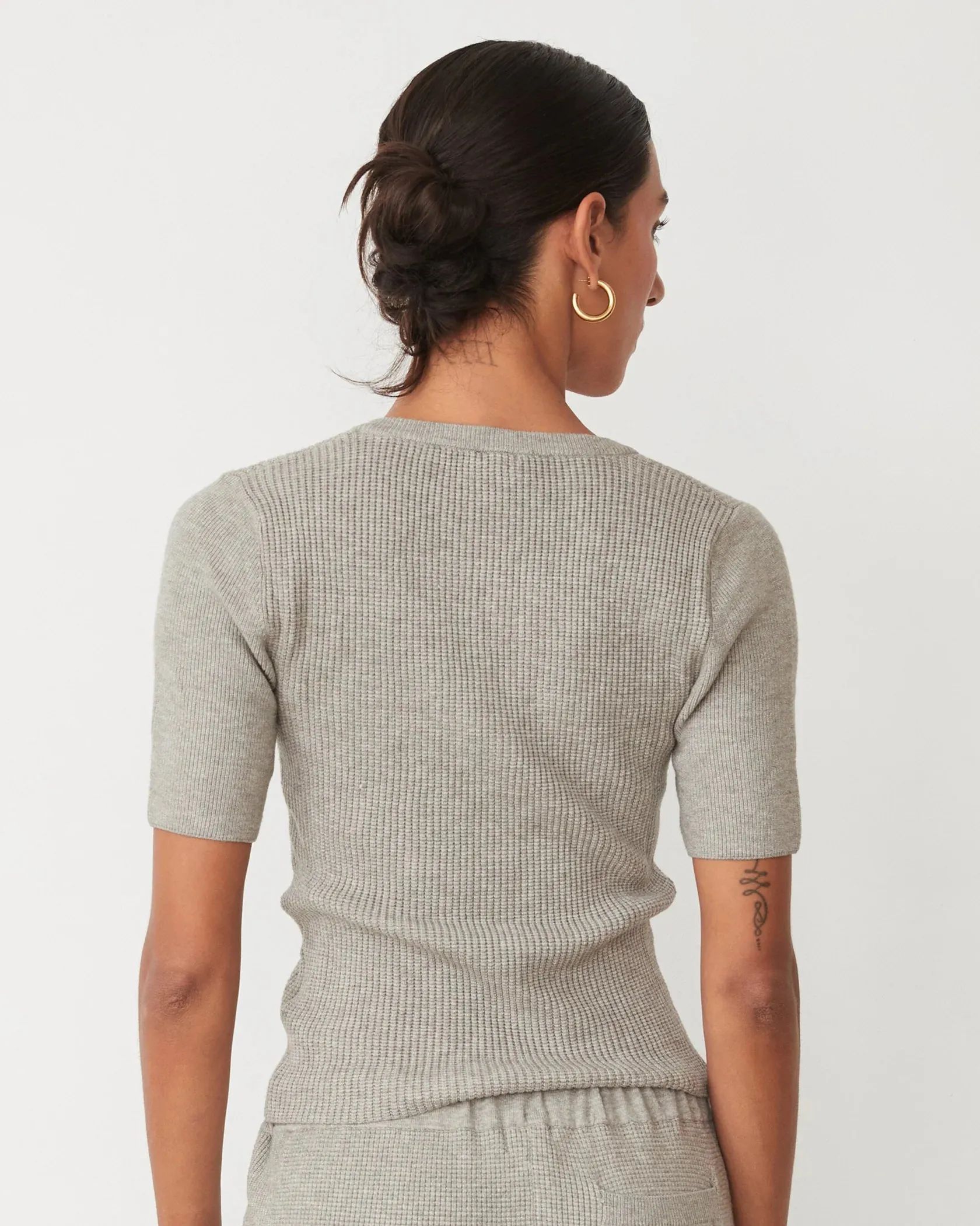 Softknit Rib Waffle Henley - Heather Grey