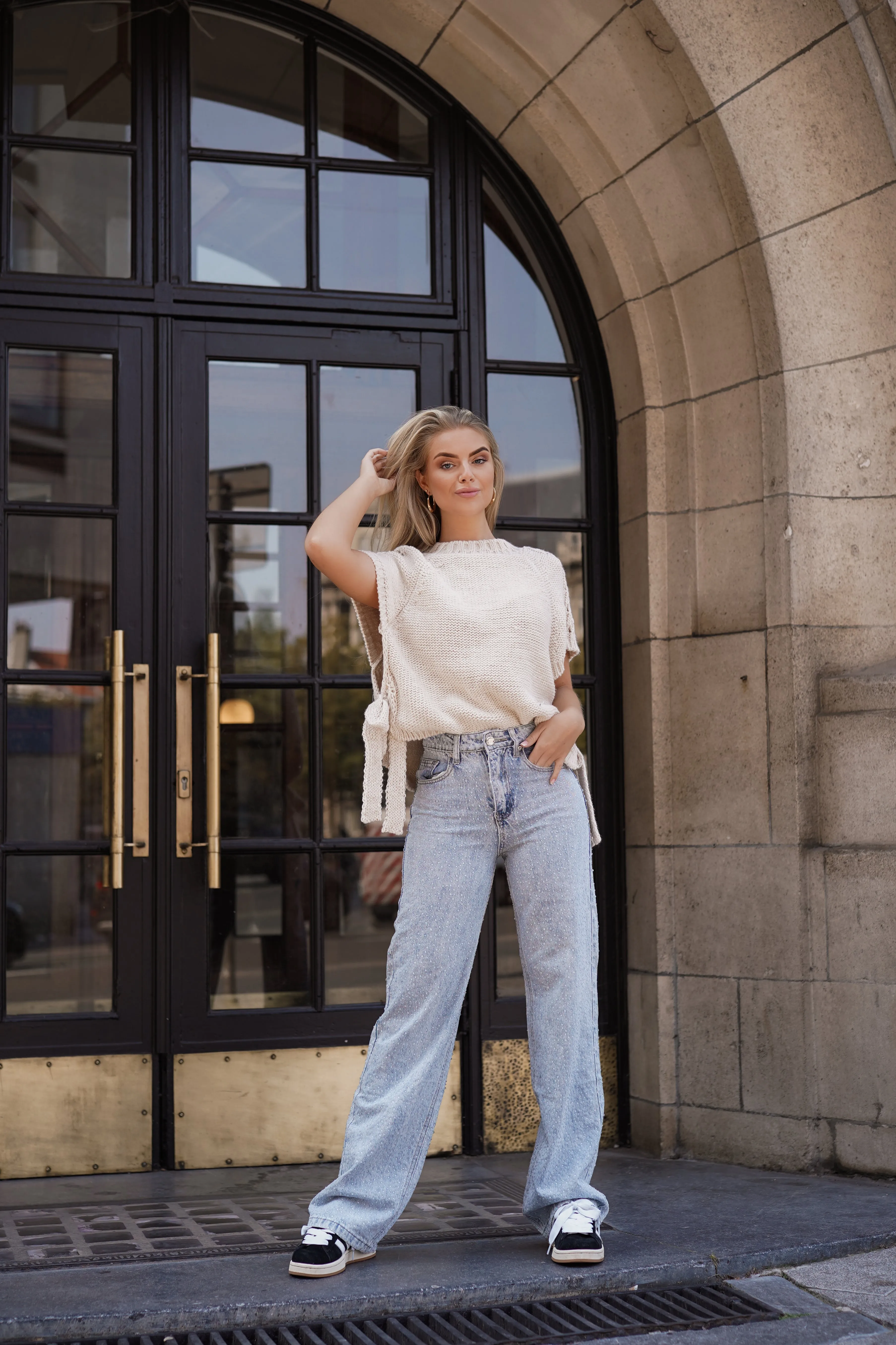 Straight leg jeans met druppel steentjes - Lotte