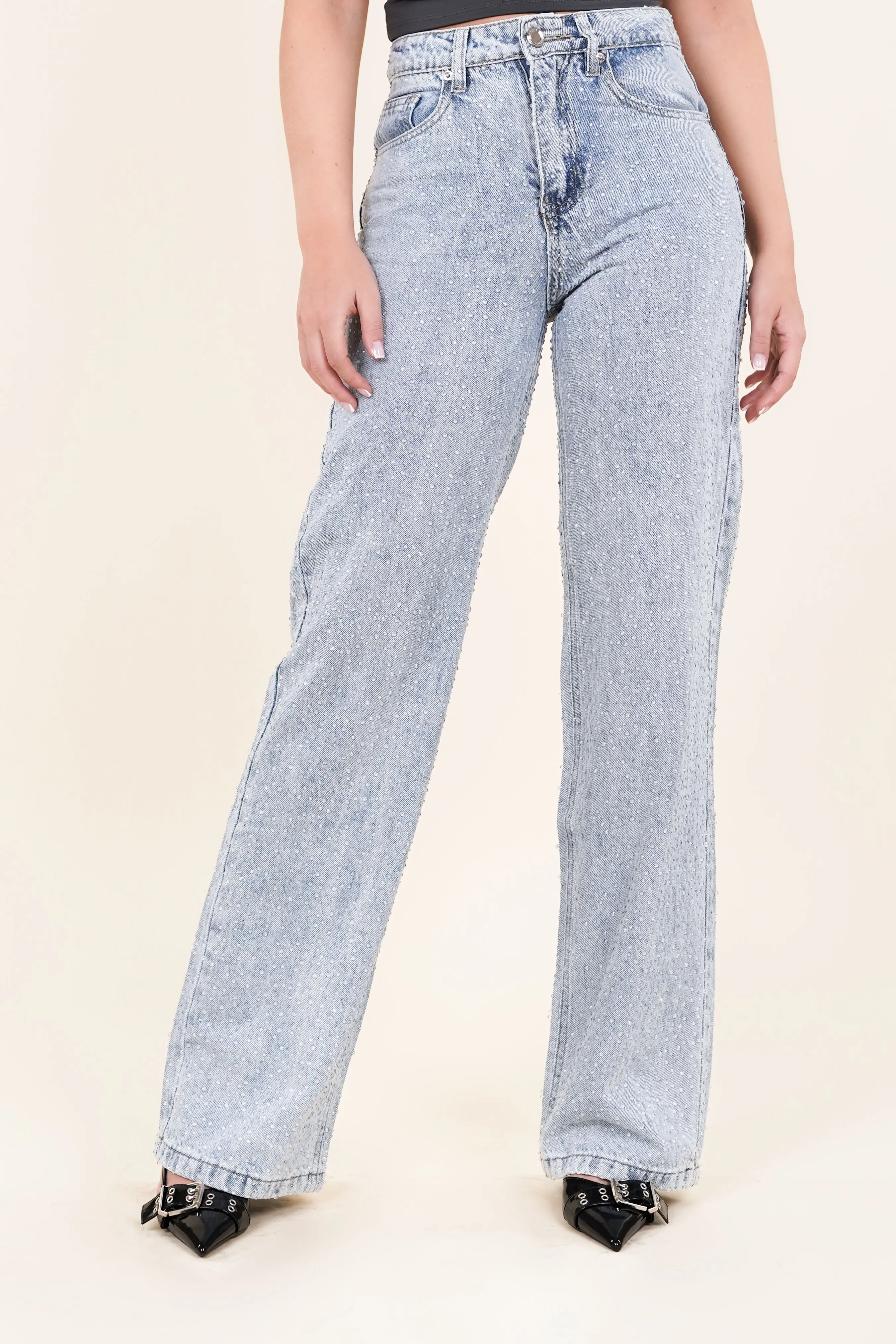 Straight leg jeans met druppel steentjes - Lotte