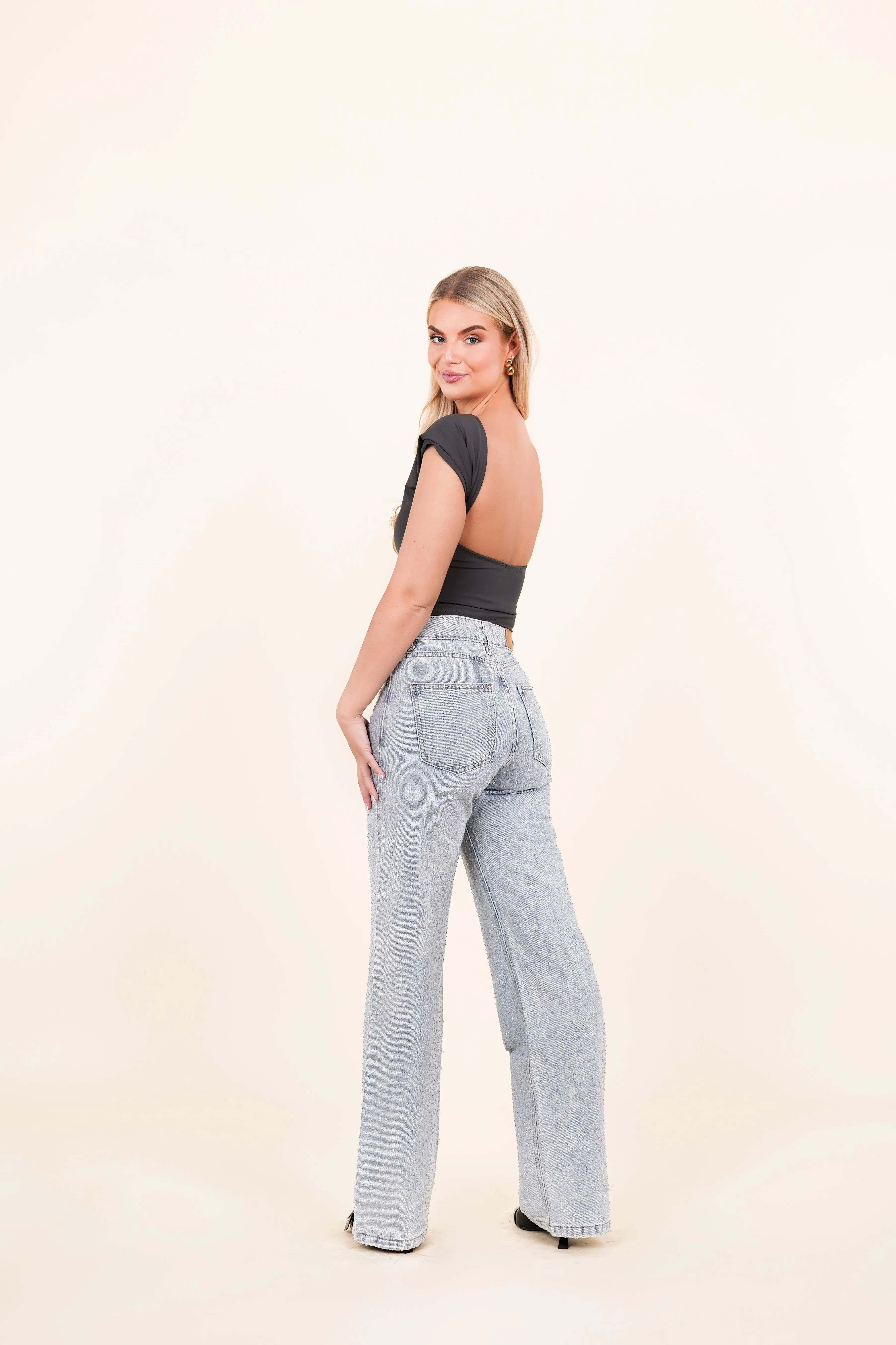 Straight leg jeans met druppel steentjes - Lotte