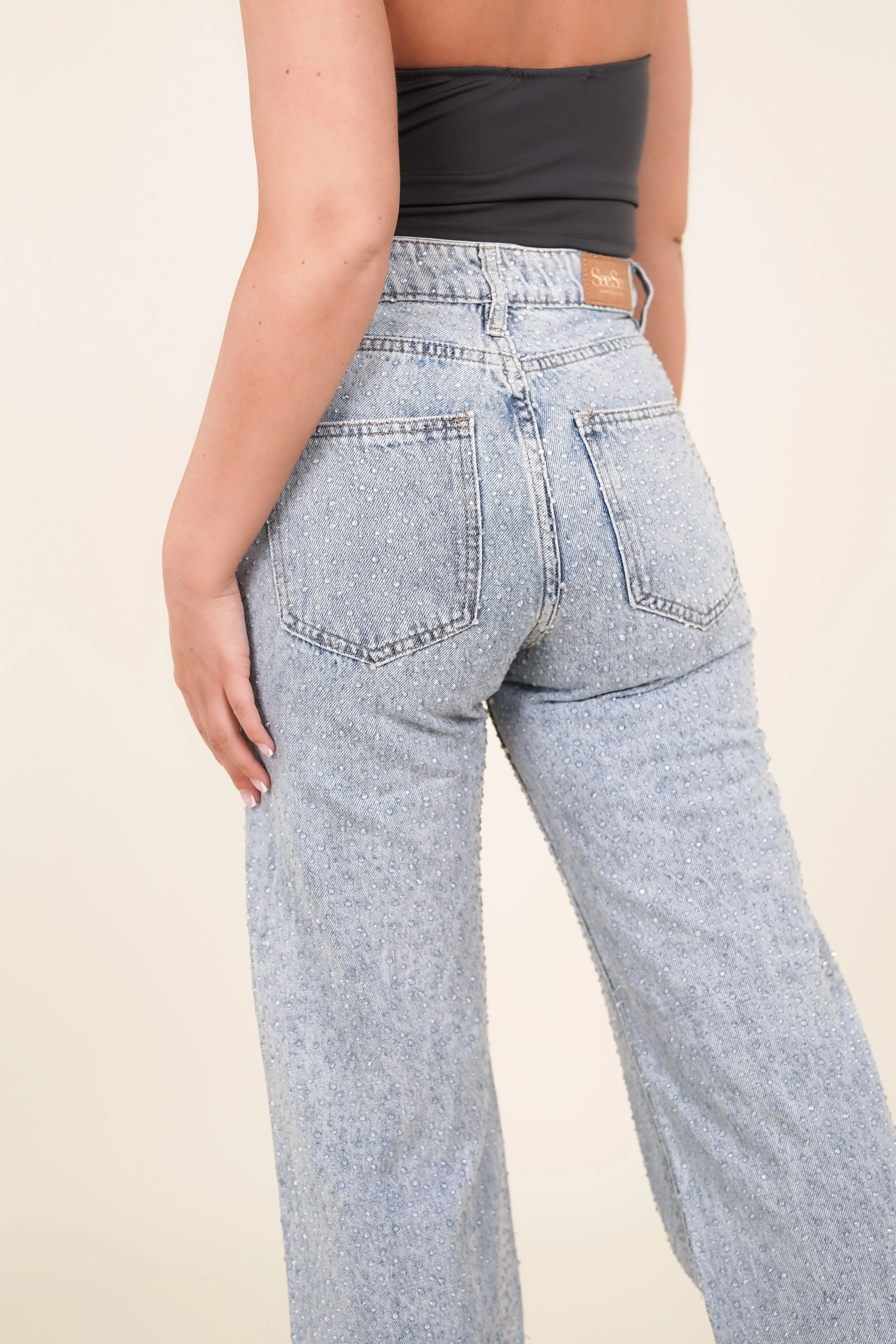 Straight leg jeans met druppel steentjes - Lotte