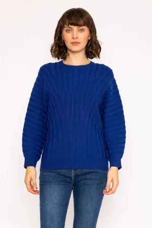 Textured Crew Neck Jumper in Blue