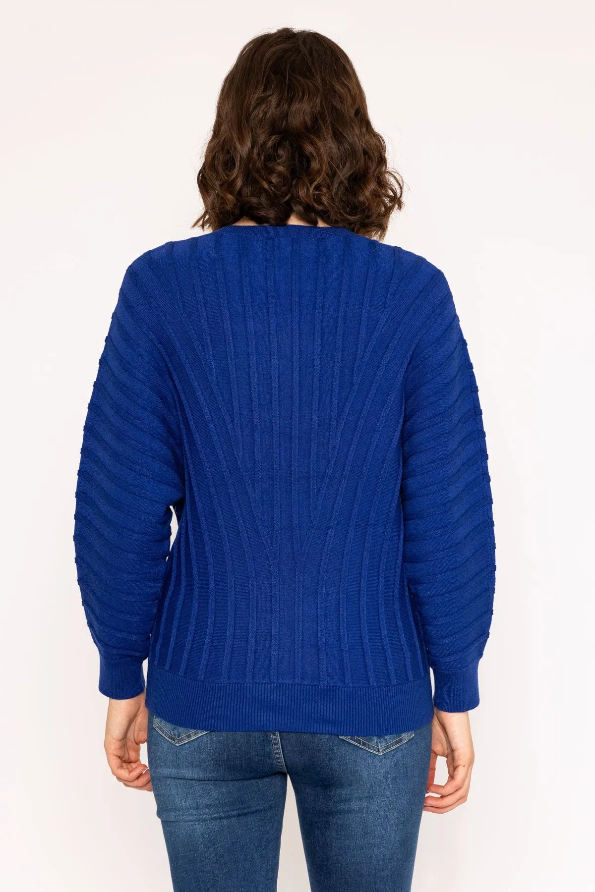 Textured Crew Neck Jumper in Blue