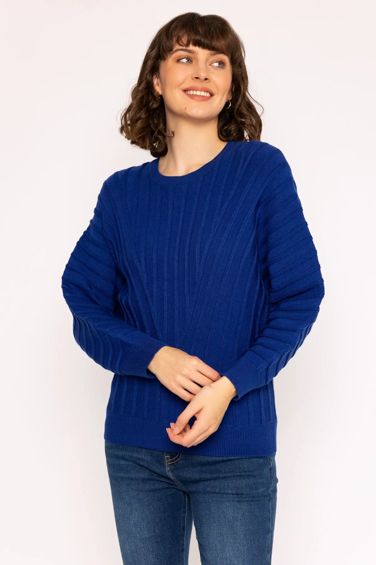 Textured Crew Neck Jumper in Blue