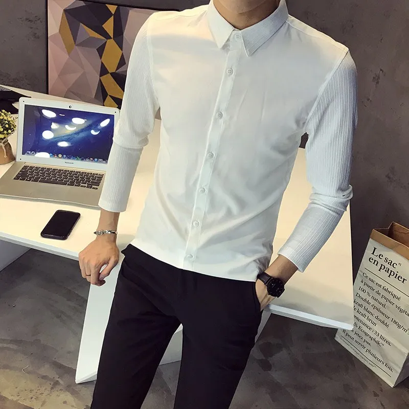 Textured Pattern Long Sleeves Style Men Slim Fit Shirt