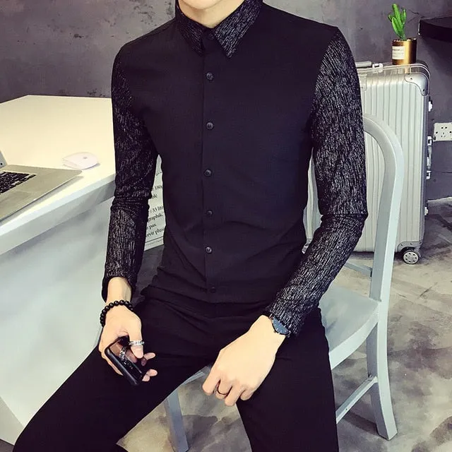 Textured Pattern Long Sleeves Style Men Slim Fit Shirt