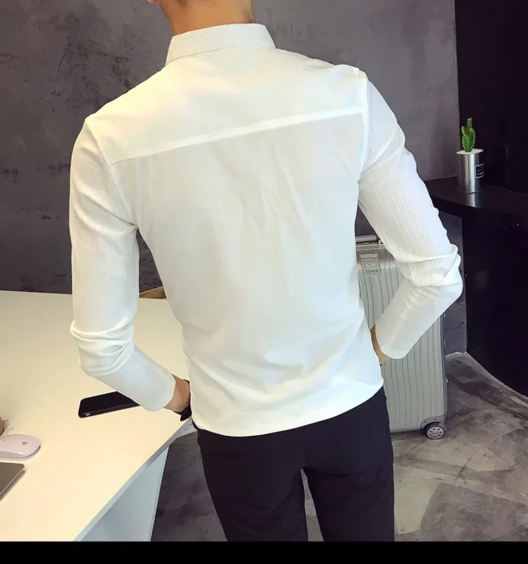 Textured Pattern Long Sleeves Style Men Slim Fit Shirt