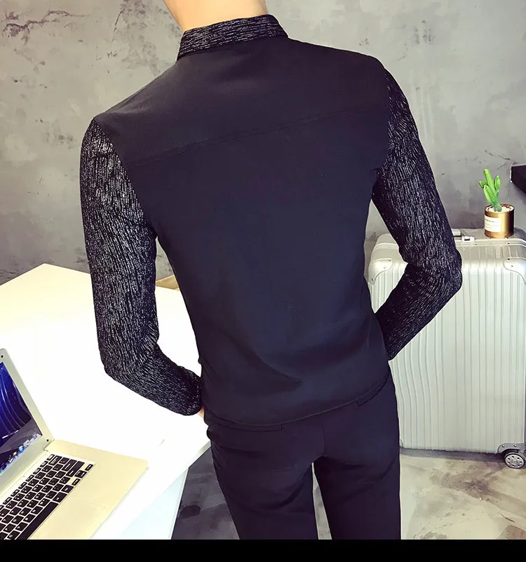 Textured Pattern Long Sleeves Style Men Slim Fit Shirt