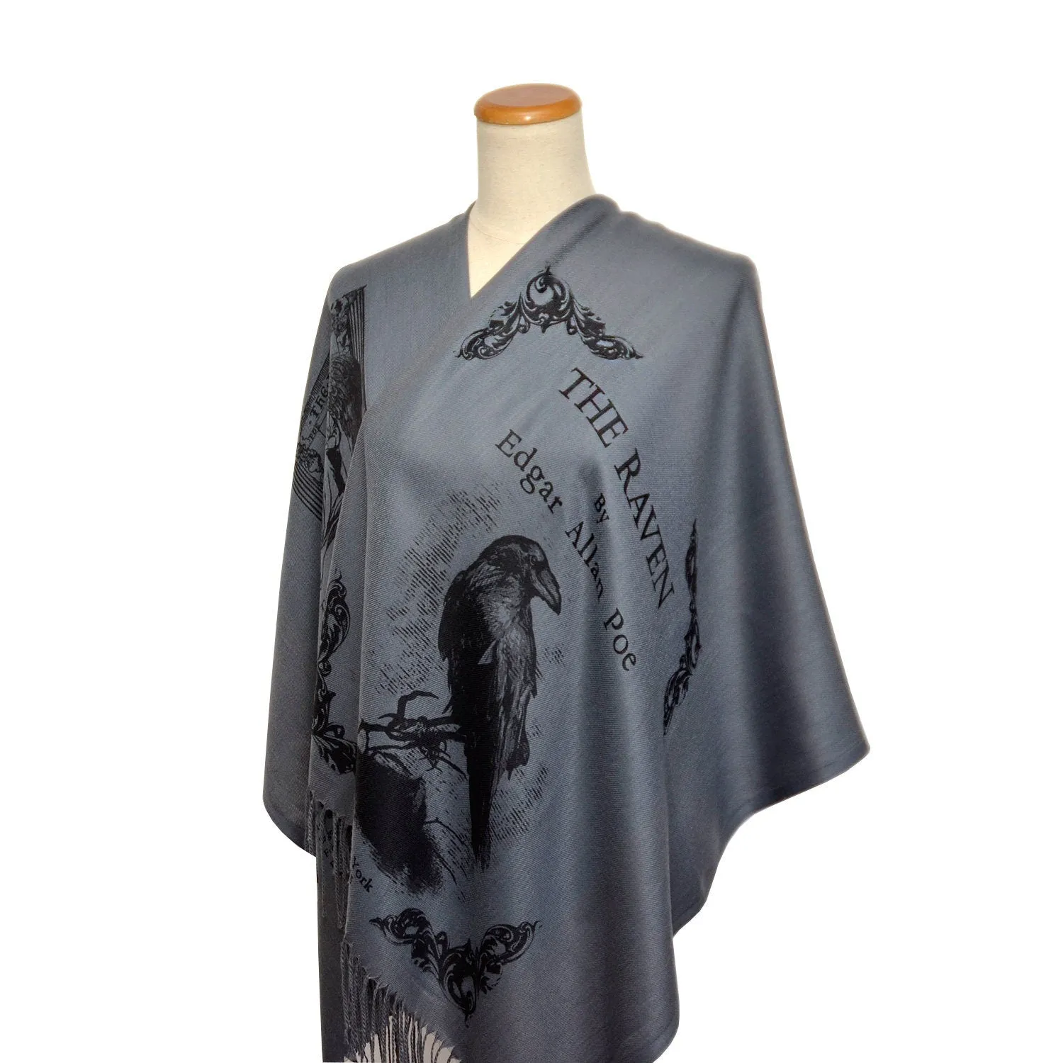 The Raven by Edgar Allan Poe  Shawl Scarf Wrap (Bluish Gray)