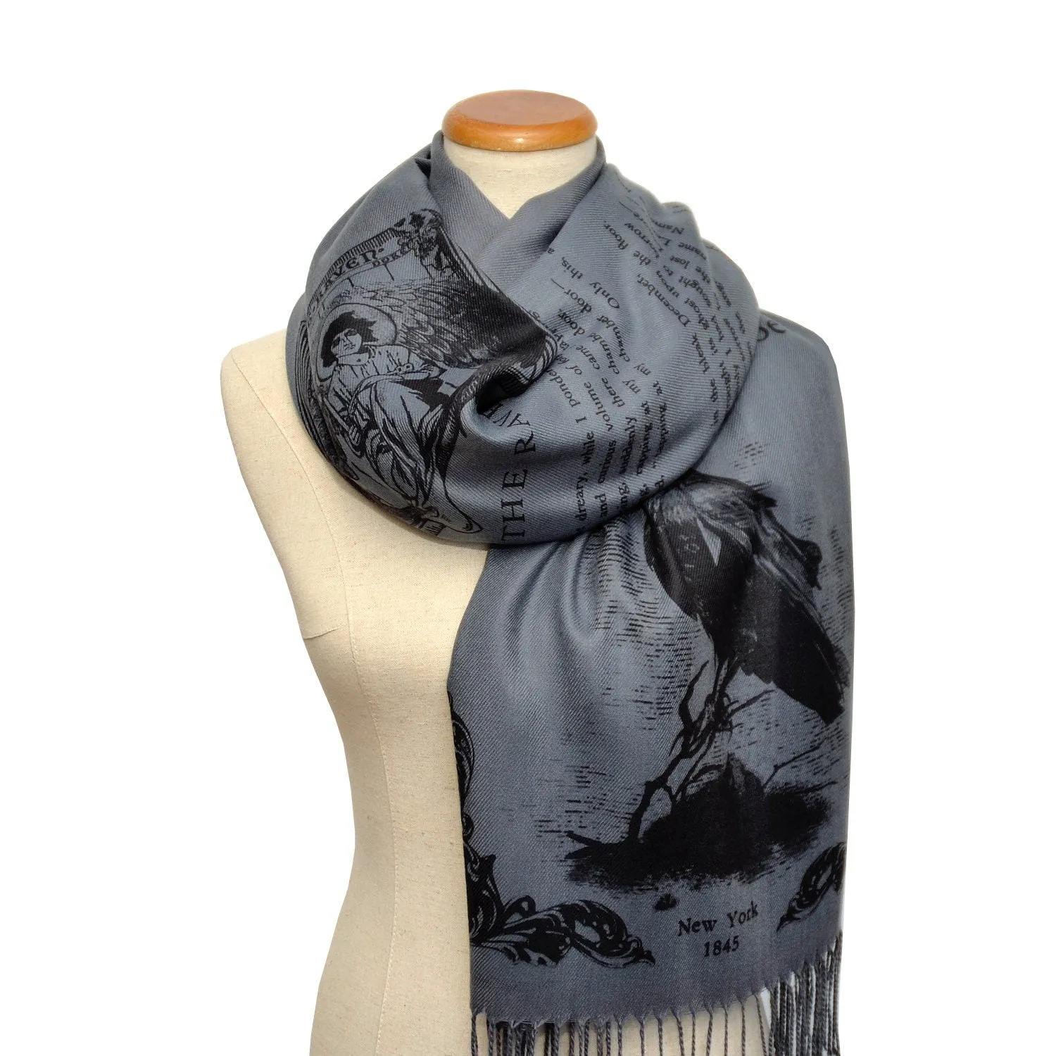 The Raven by Edgar Allan Poe  Shawl Scarf Wrap (Bluish Gray)