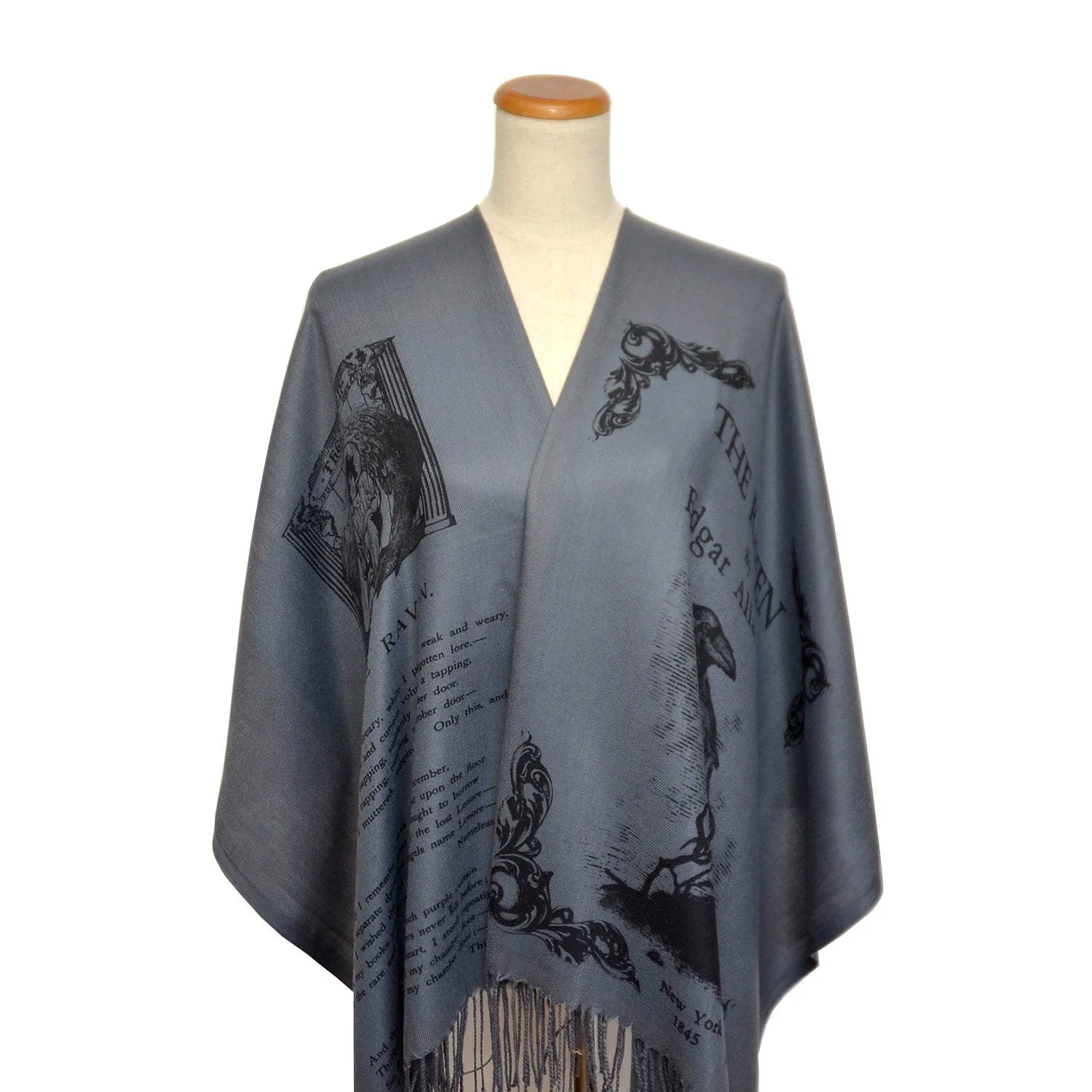 The Raven by Edgar Allan Poe  Shawl Scarf Wrap (Bluish Gray)