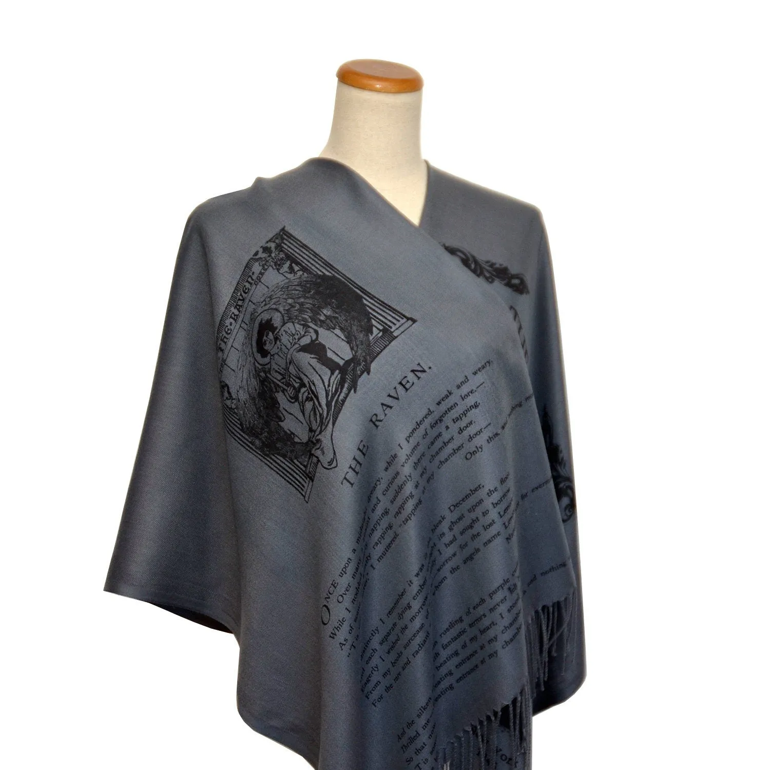 The Raven by Edgar Allan Poe  Shawl Scarf Wrap (Bluish Gray)