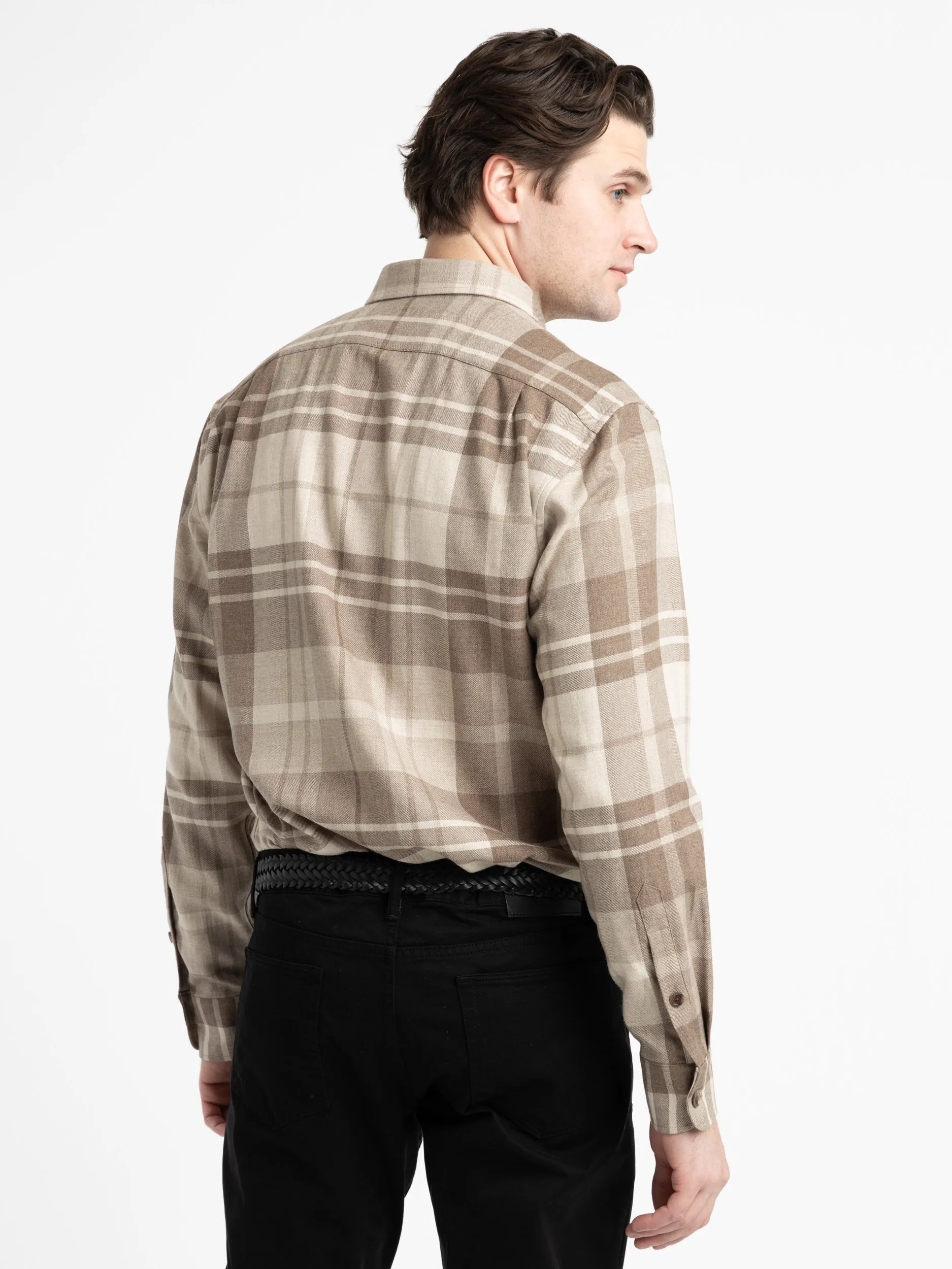 Truffle/Taupe Plaid Wool-Silk-Cashmere Shirt