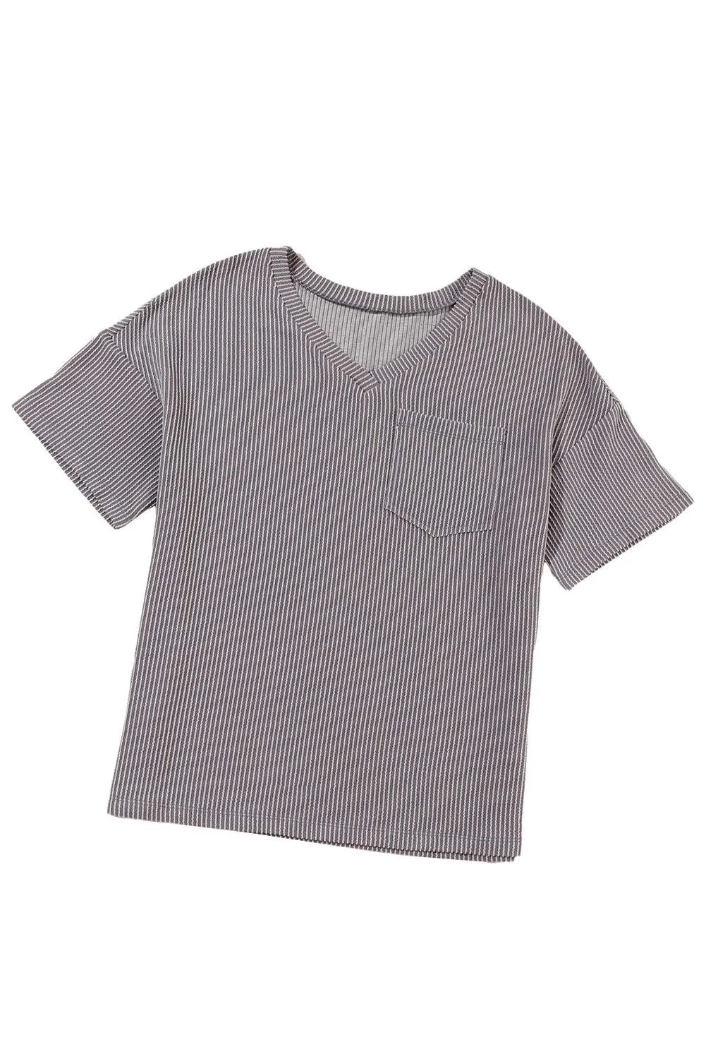 Valerian Ribbed V Neck Pocket Drop Sleeve T-Shirt - Stylish Fit