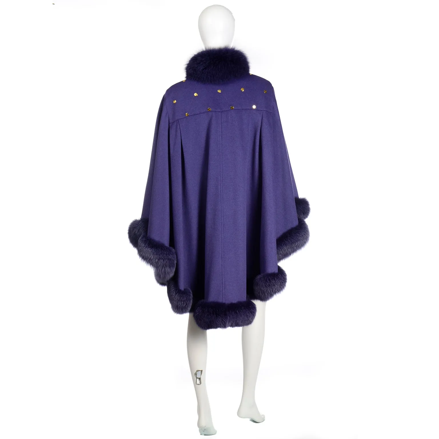 Vintage Revillon Purple Wool Studded Cape w Dyed Fur Trim