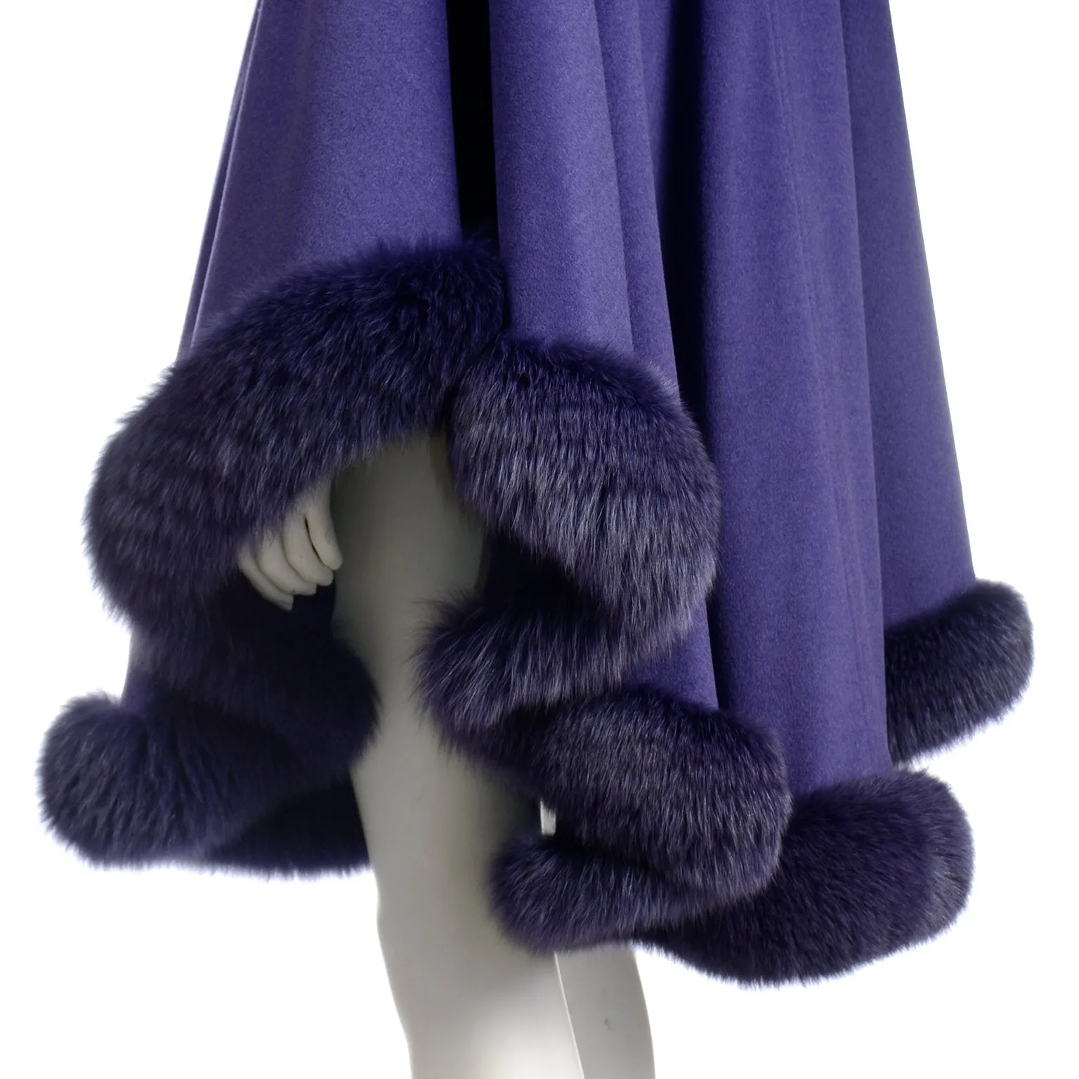 Vintage Revillon Purple Wool Studded Cape w Dyed Fur Trim