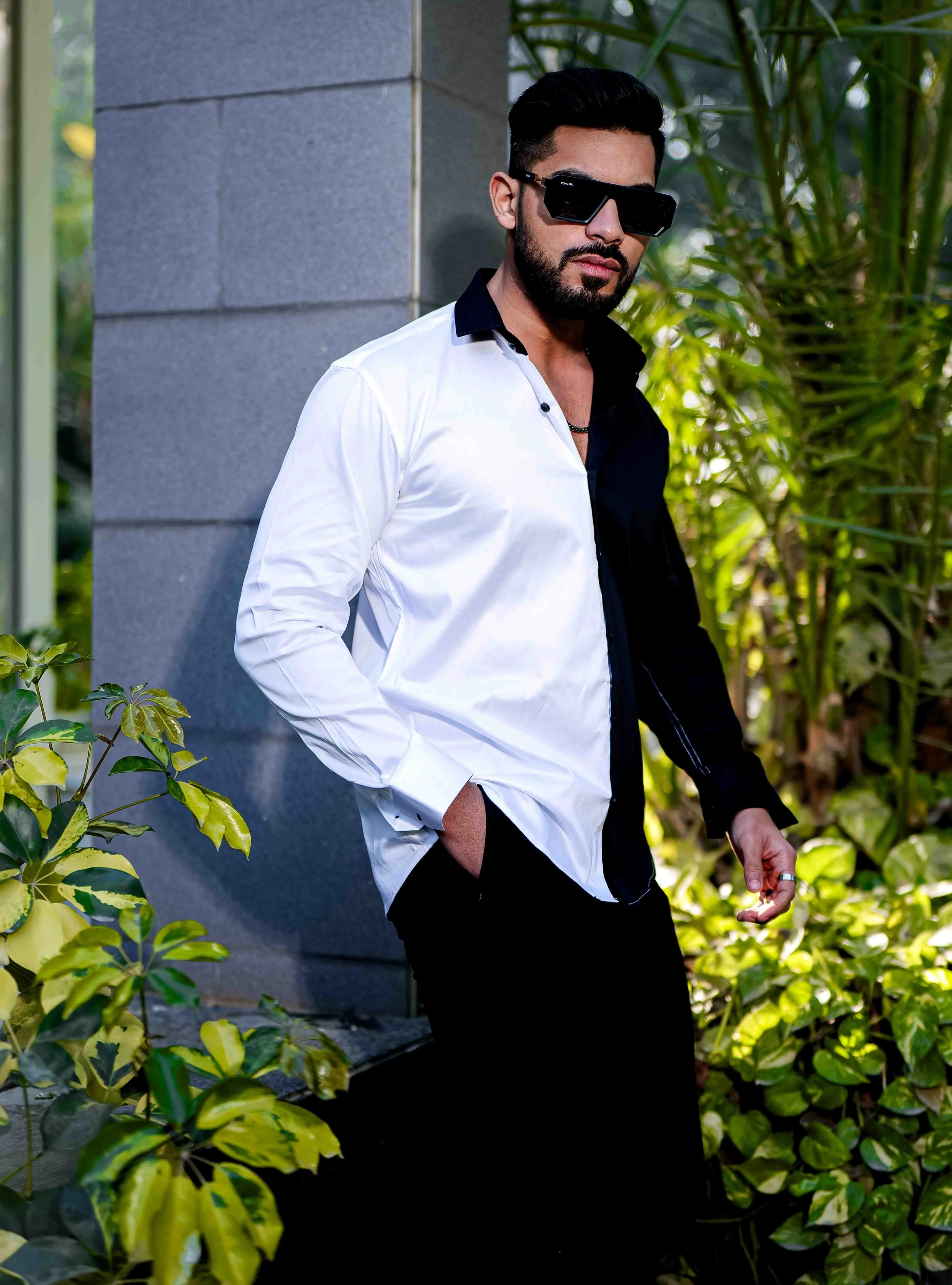 White And Black Satin Cotton Designer Shirt