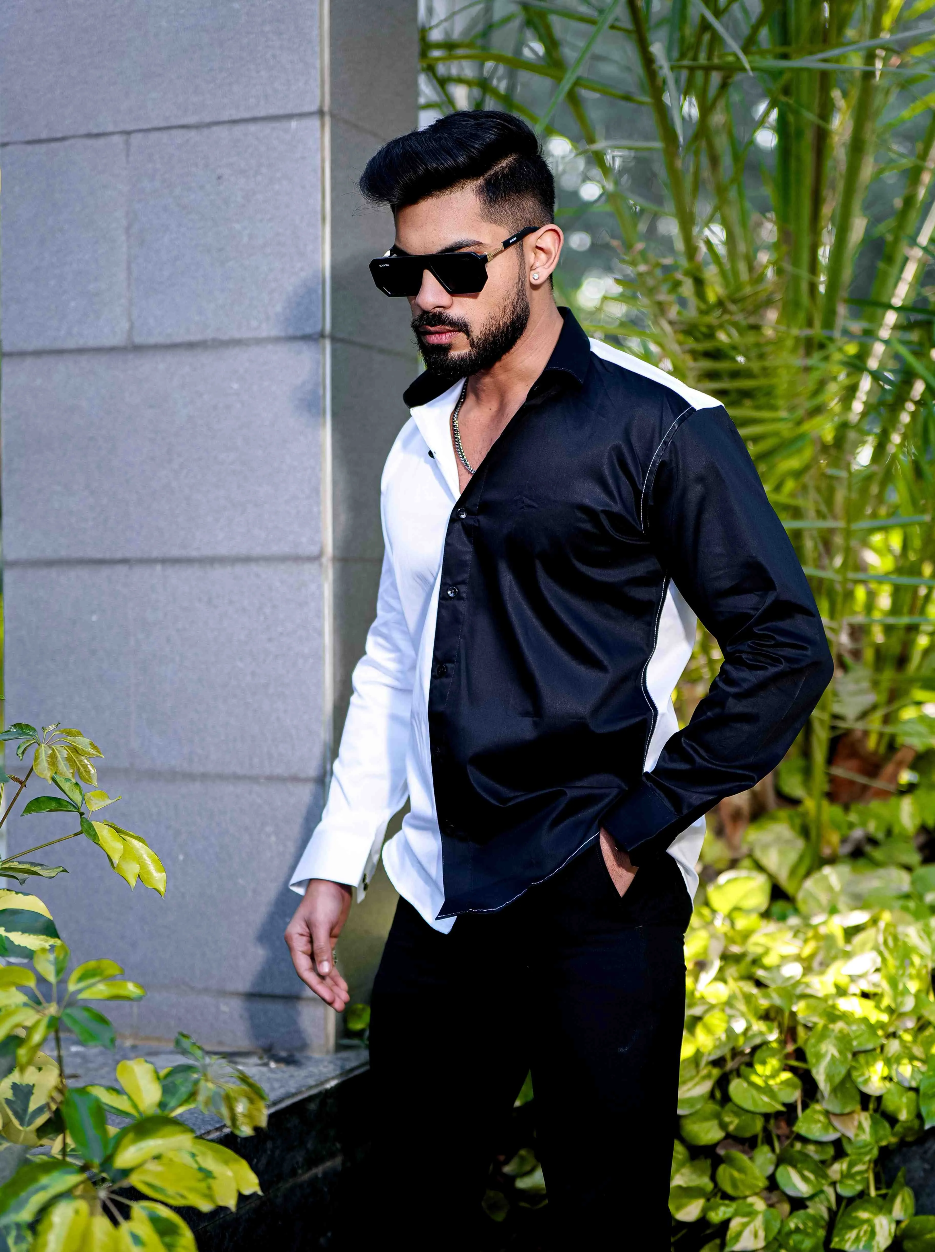 White And Black Satin Cotton Designer Shirt