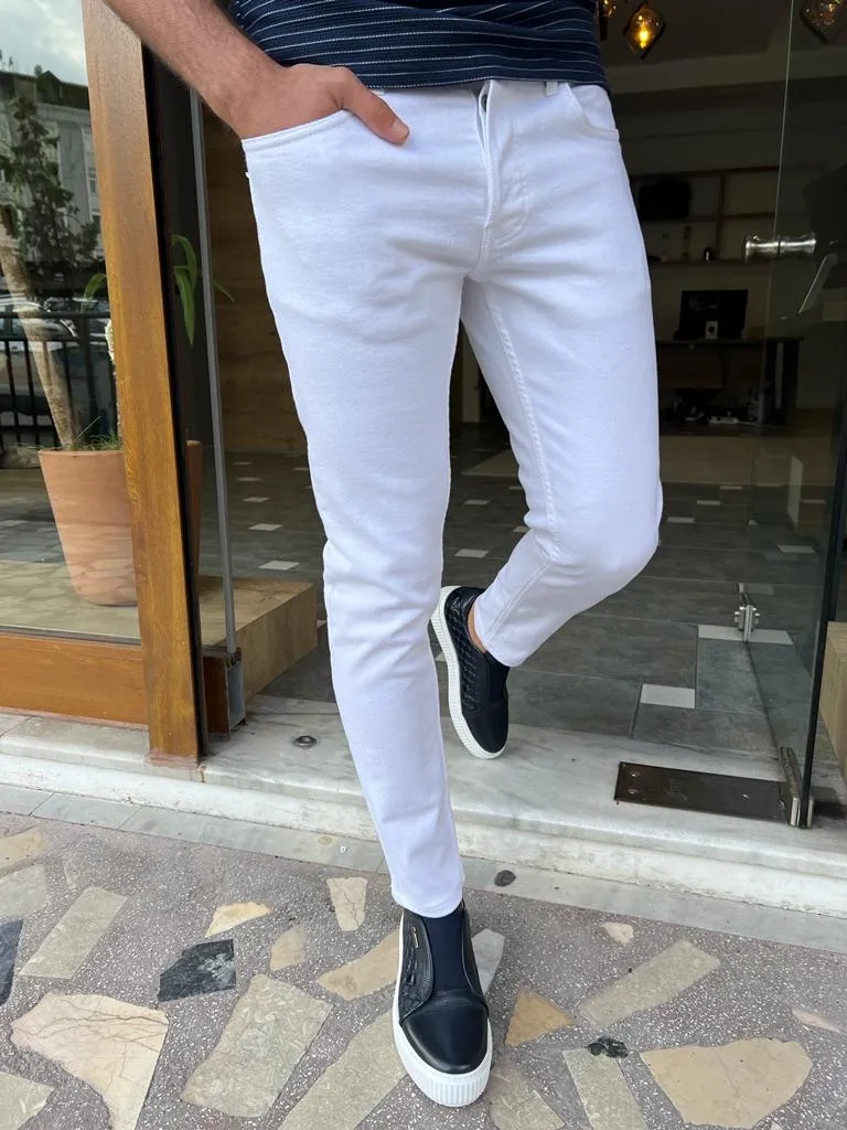 White Slim Fit Jeans for Men by GentWith.com | Free Worldwide Shipping