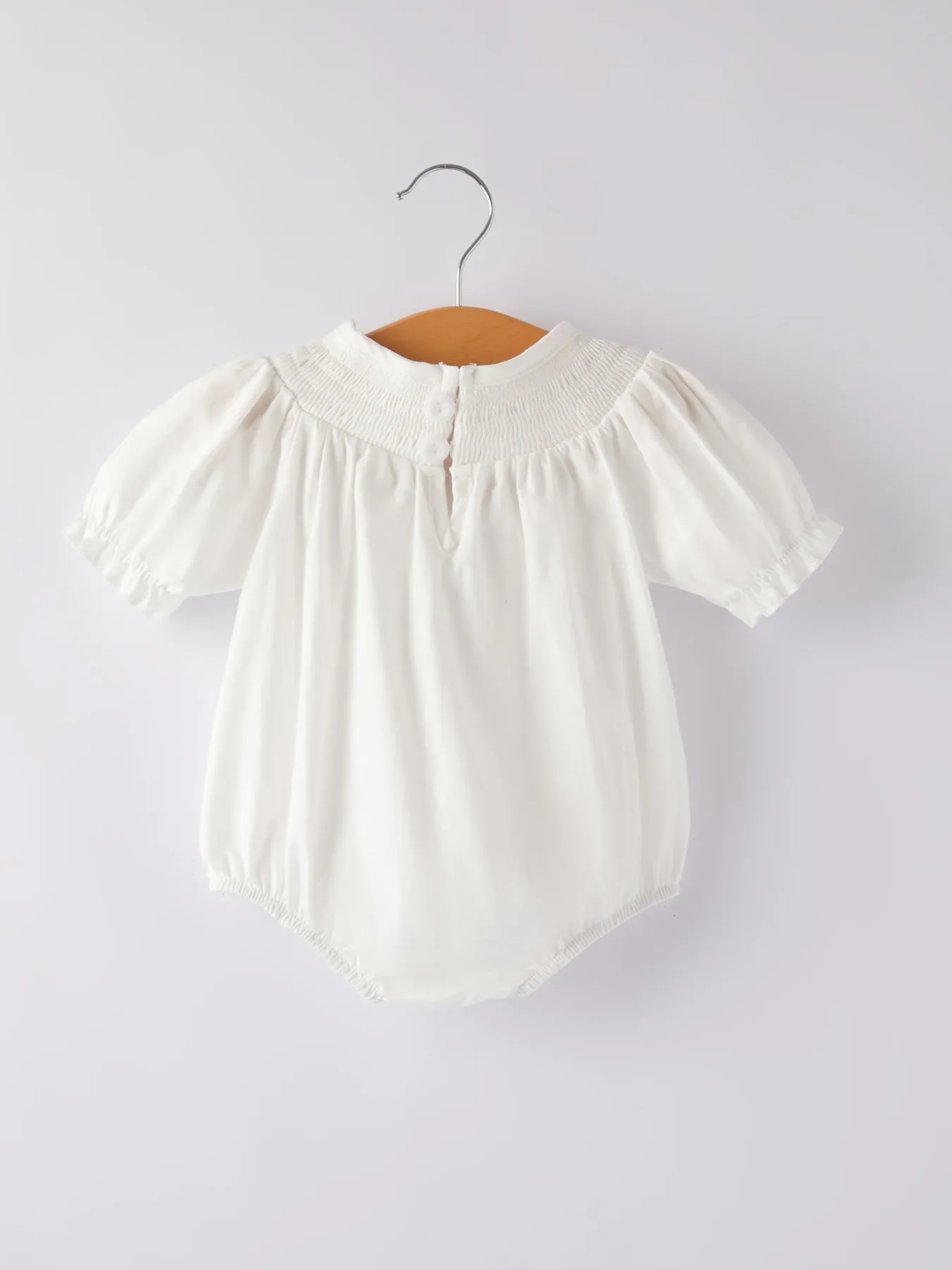 White Smocking Embroidered Crucifix Girls Romper