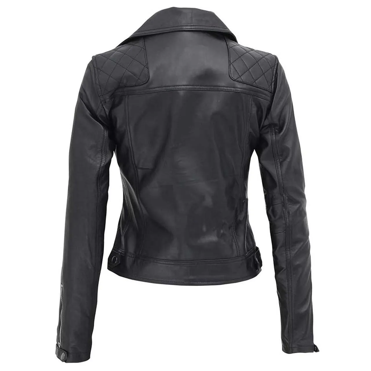 Women Black Quilted Zipper Leather Jacket